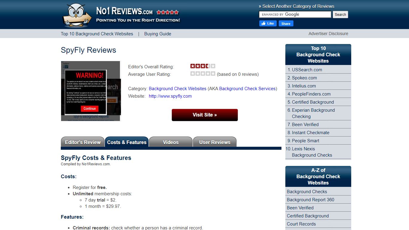 SpyFly | SpyFly.com Costs & Features - No1Reviews.com